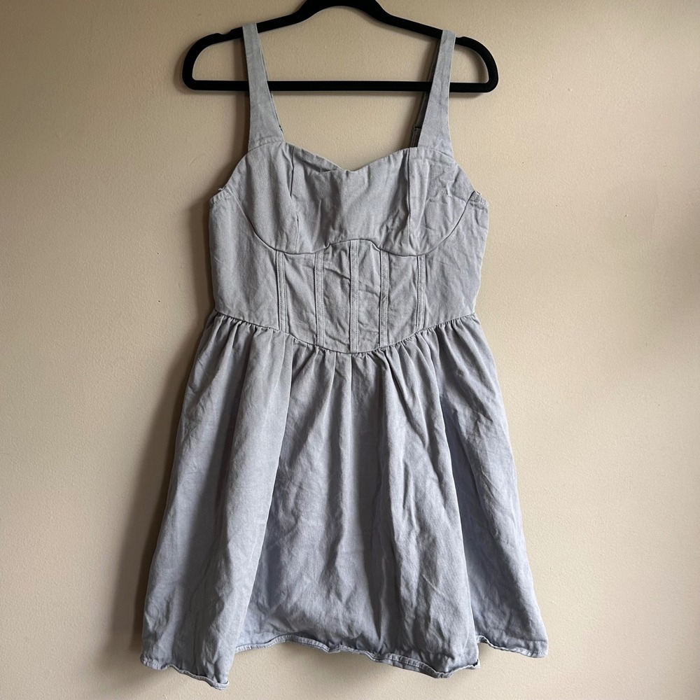 SHEIN Light‎ Blue Denim Corset Skater Mini Dress Size 6 JIT22459597